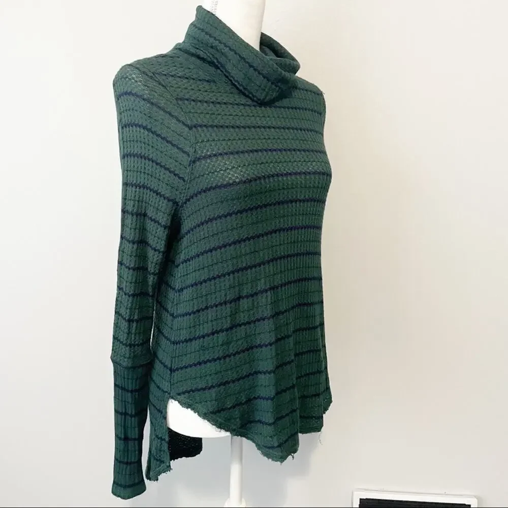 Free People We the Free green stripe turtleneck hi low top oversized XS
